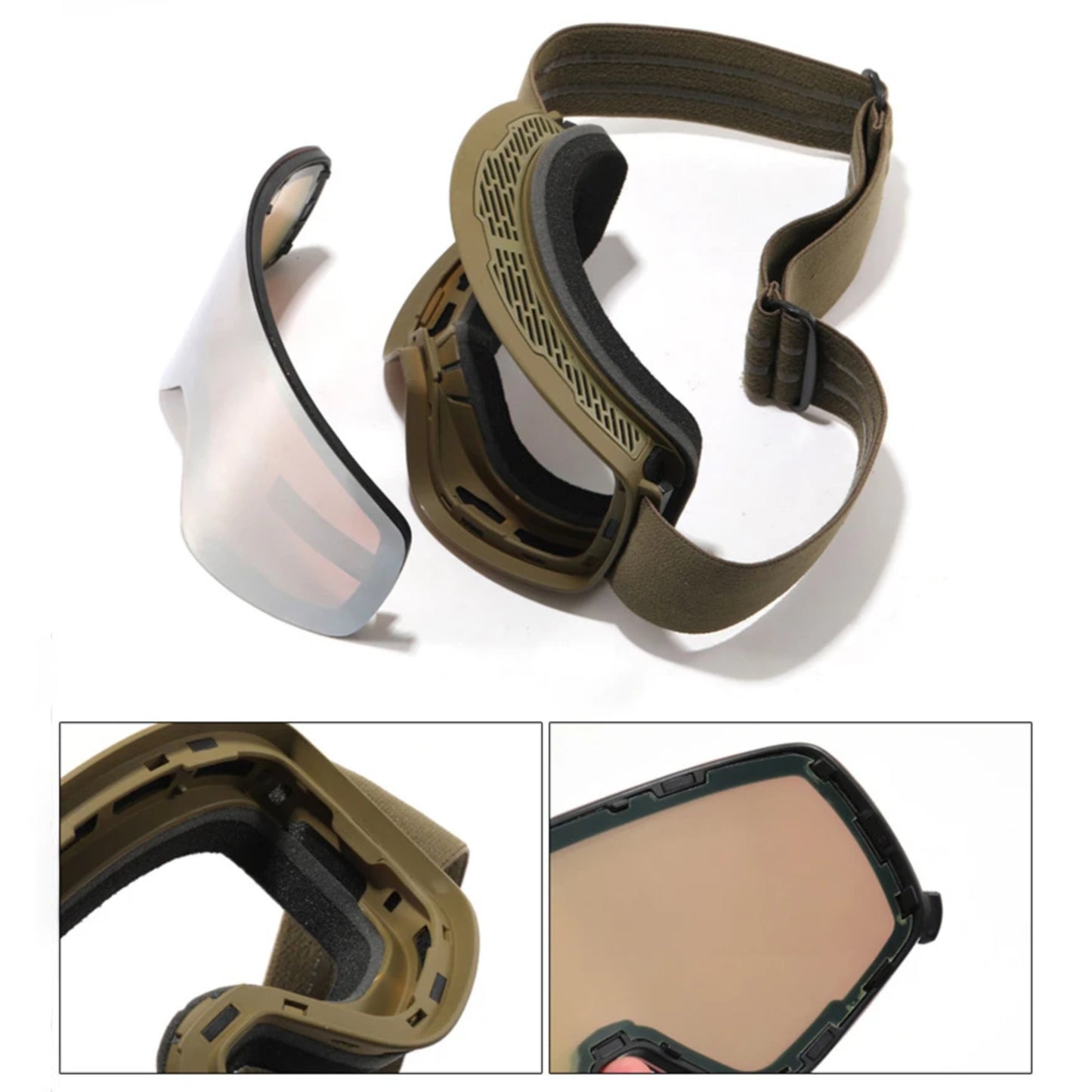 Detaljer Skidglasögon Mörkgröna Skandura med magnetisk lins